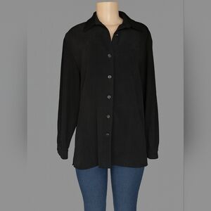Talbots Black Stretch Button Down Shirt Blouse